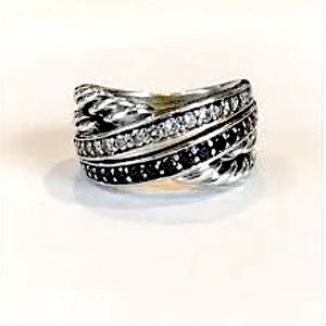 SOLD! David Yurman Black/White Diamond crossover ring. Org $1250